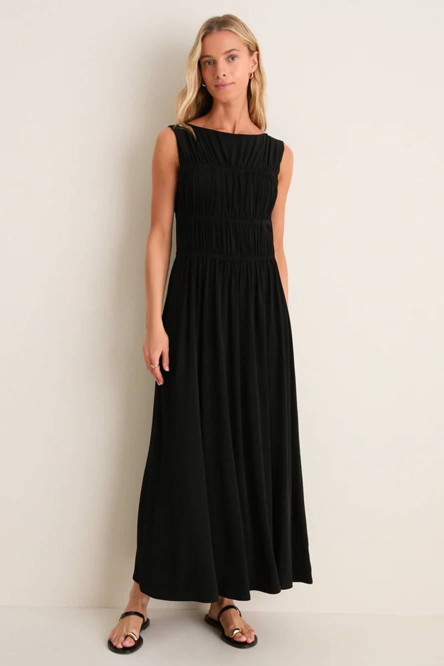 Tuckernuck Black Crepe Jersey Smocked Aurelia Dress